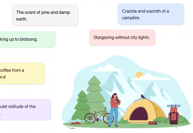 Canvas with various creative elements like notes, images, and links